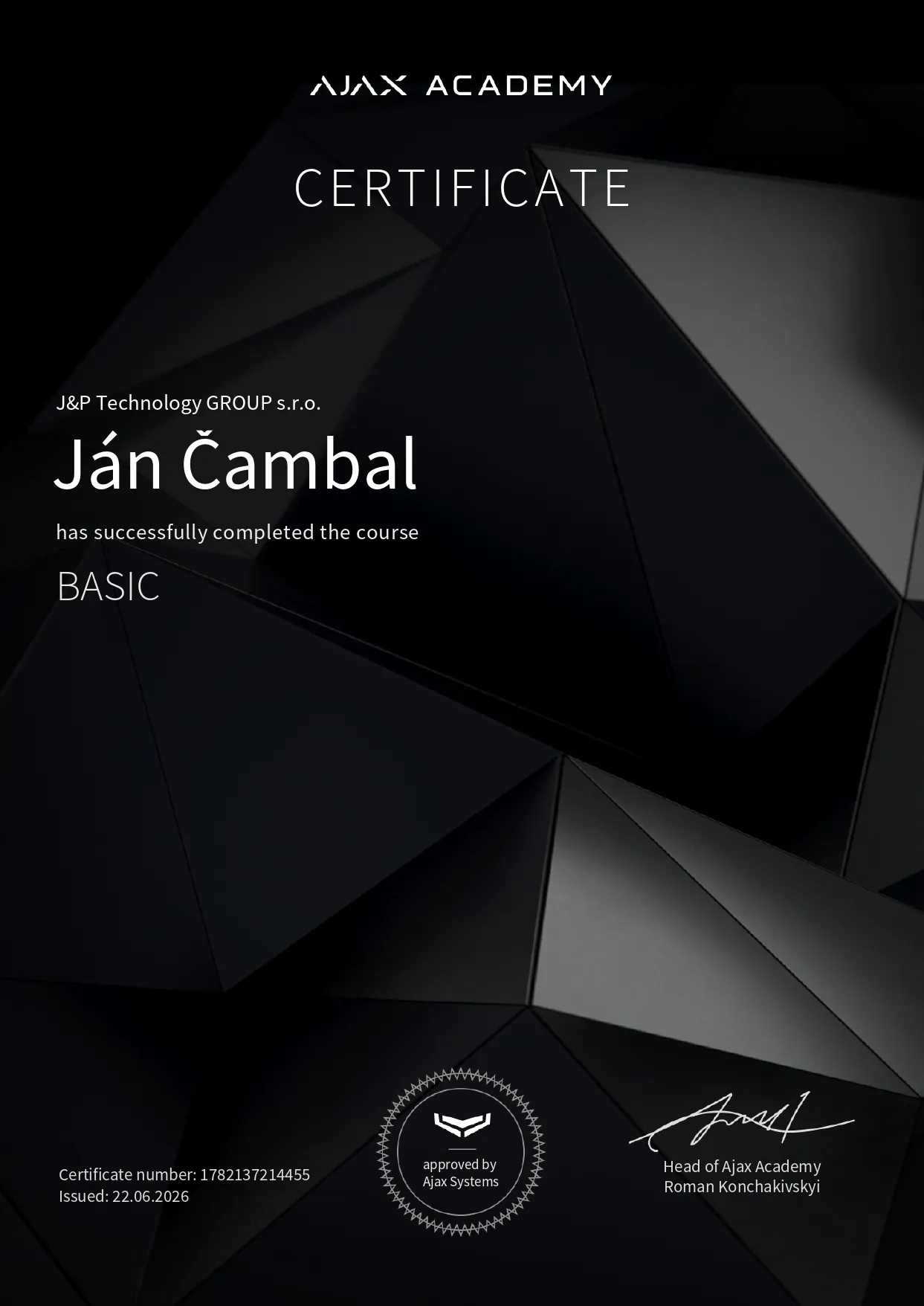 Ajax Basic certificate Jan Cambal page 0001